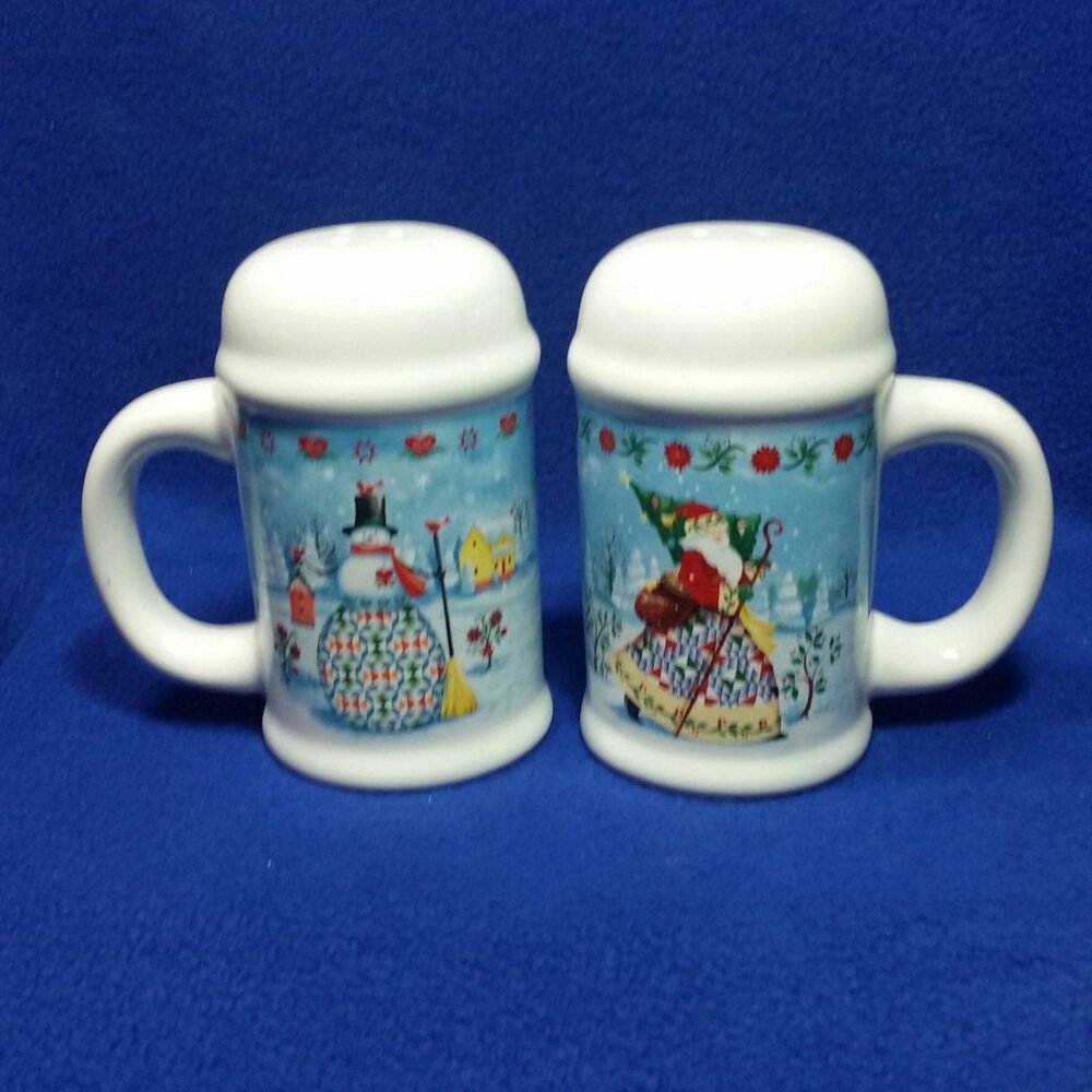 Jim Shore Santa and Snowman Stove Top Salt and Pepper Shaker Set 2003 Enesco